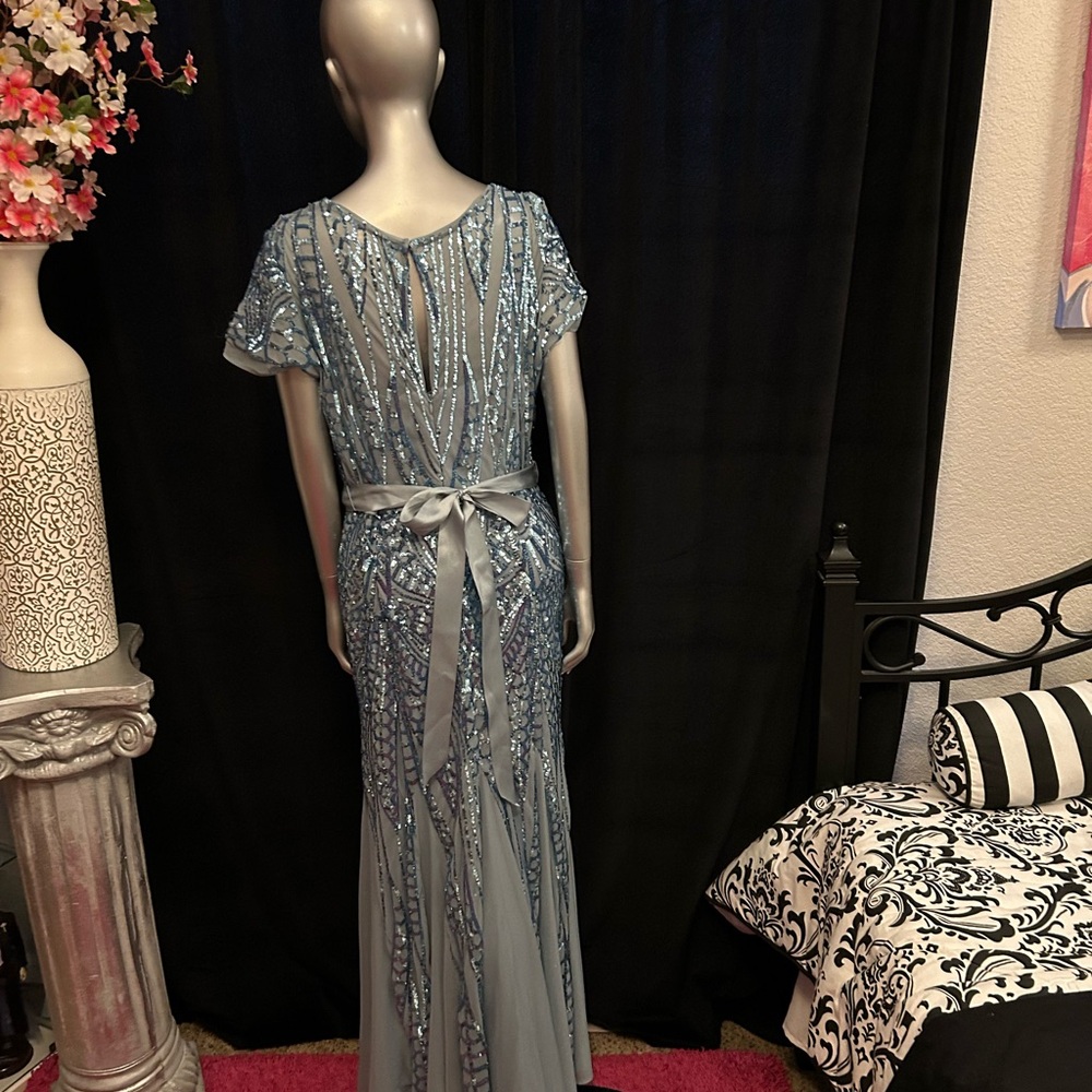 R&M Richards Light Blue Beaded Maxi Dress - Picture 2 of 3